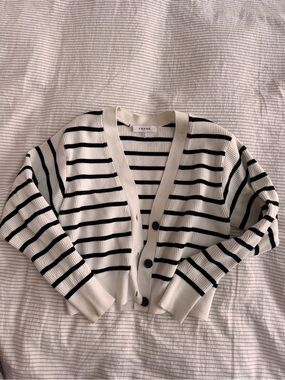 Striped Black & Cream Ribbed Women’s Sweater